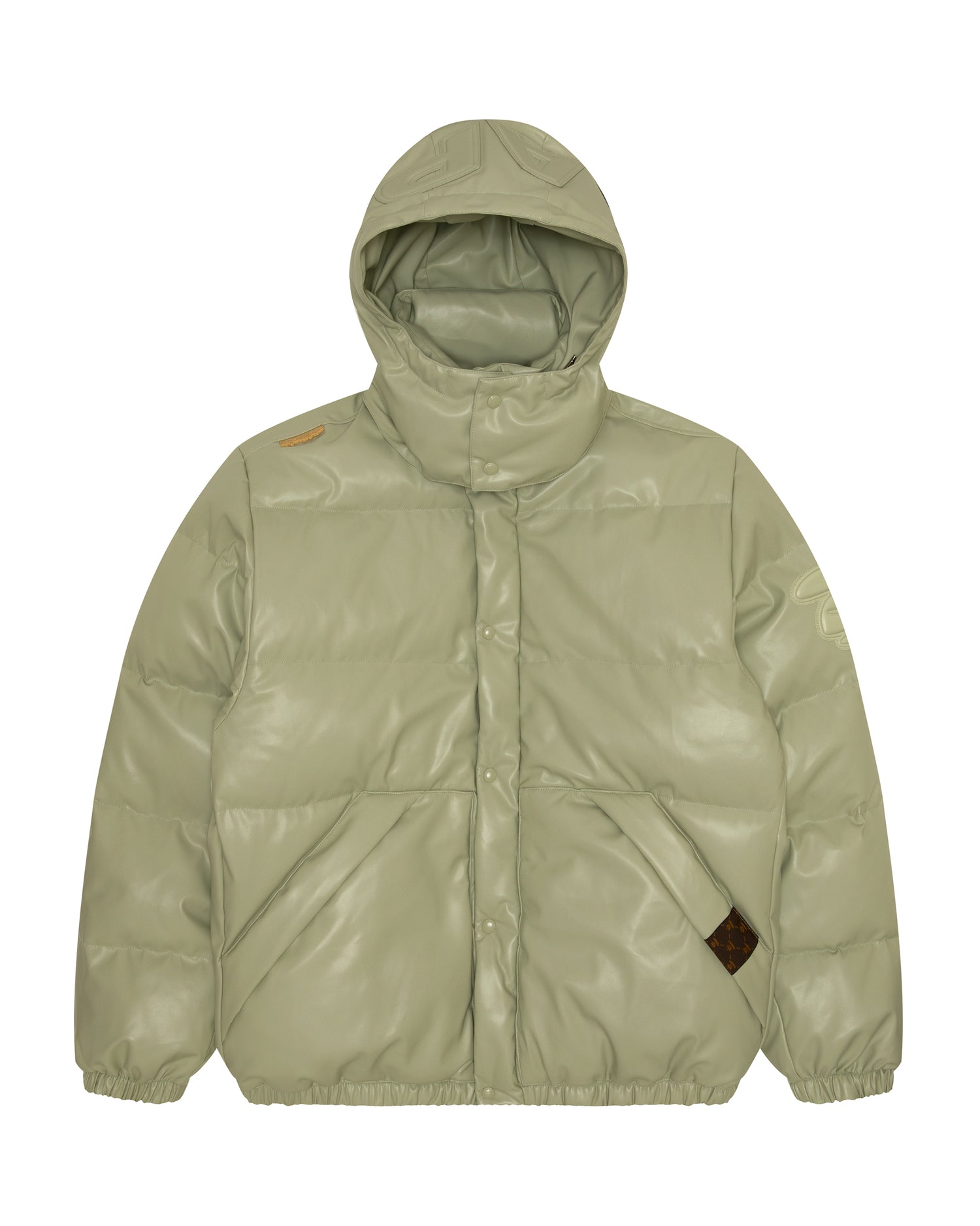 AAPE Moonface hooded faux-leather down jacket | Aape official