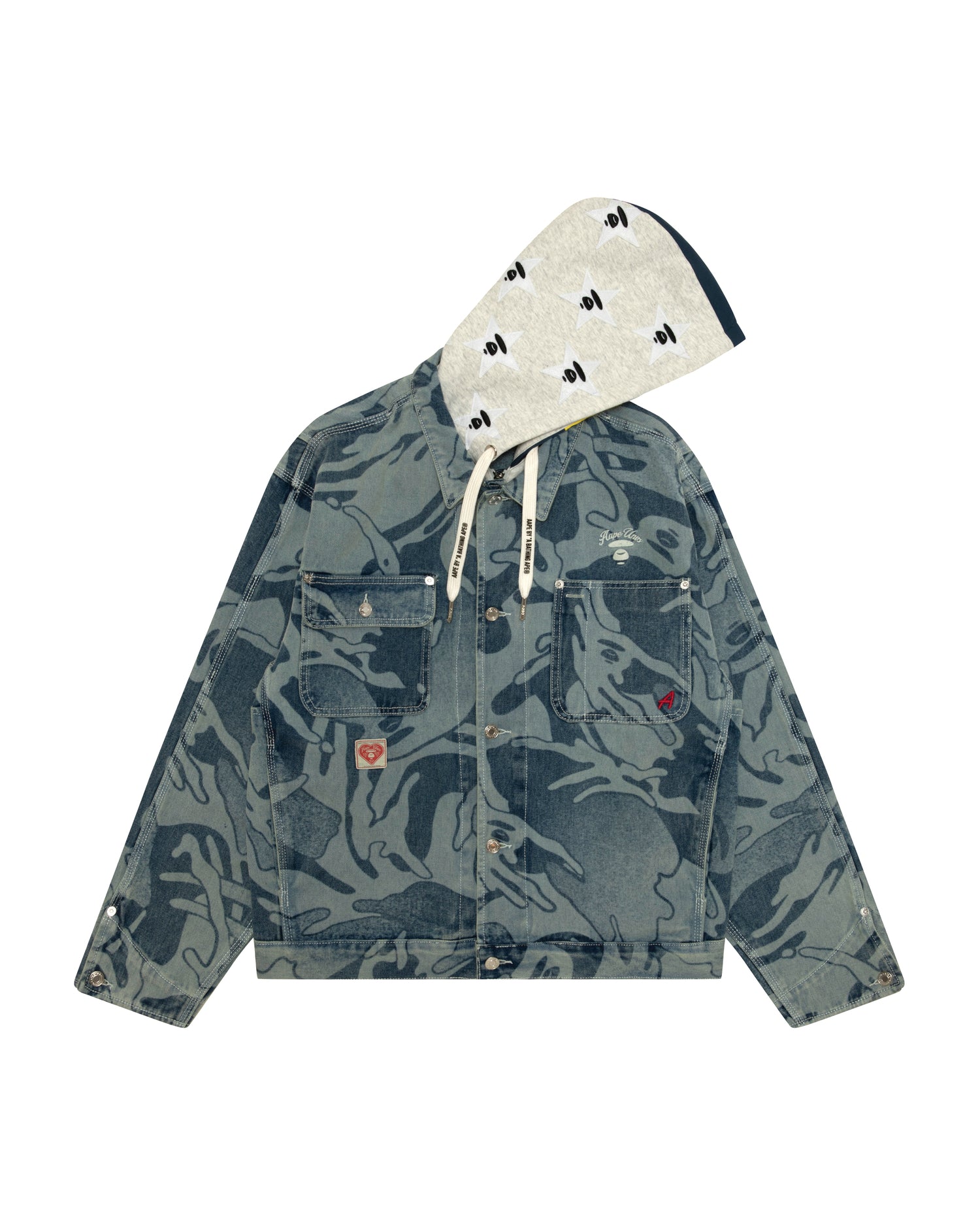 AAPE AAPEUNVS moonface hooded camo denim jacket | Aape official