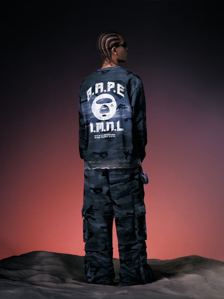 X NOMANUAL Moonface カモフラージュ クルーネック ロングTシャツ