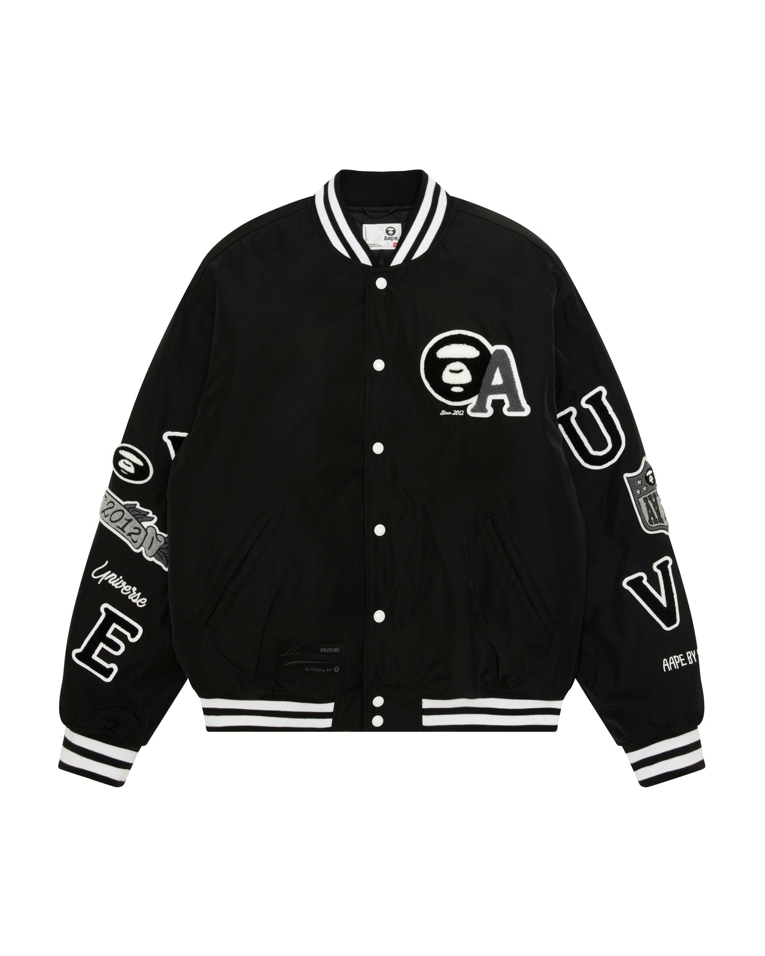 Aape Aapenow スタジャン ブラック/ホワイト AAPE Moonface varsity jacket | Aape official website – AAPE.COM