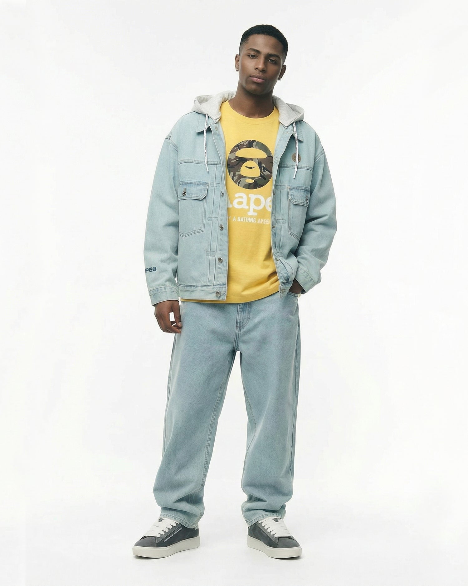 AAPE AAPENOW moonface hooded denim jacket | Aape official website