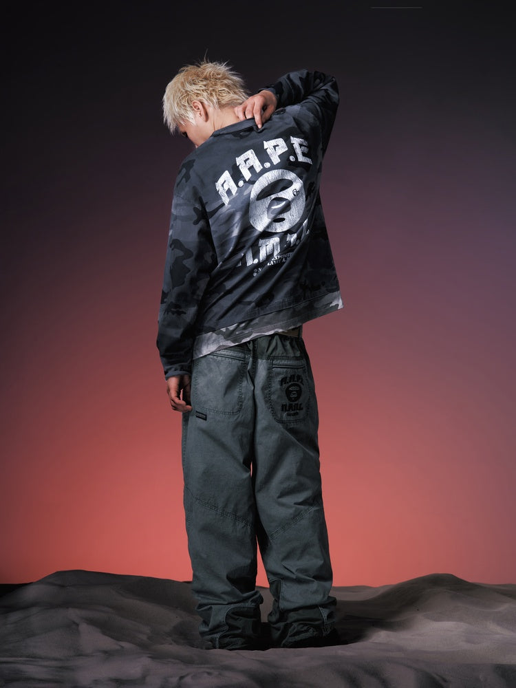 X NOMANUAL Moonface カモフラージュ クルーネック ロングTシャツ