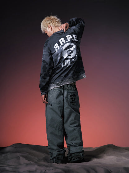 X NOMANUAL Moonface カモフラージュ クルーネック ロングTシャツ