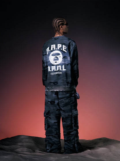 X NOMANUAL Moonface カモフラージュ クルーネック ロングTシャツ