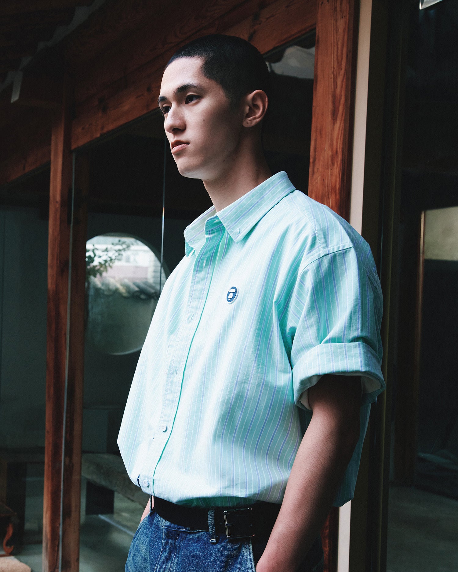 AAPE AAPENOW moonface striped short sleeve shirt | Aape official