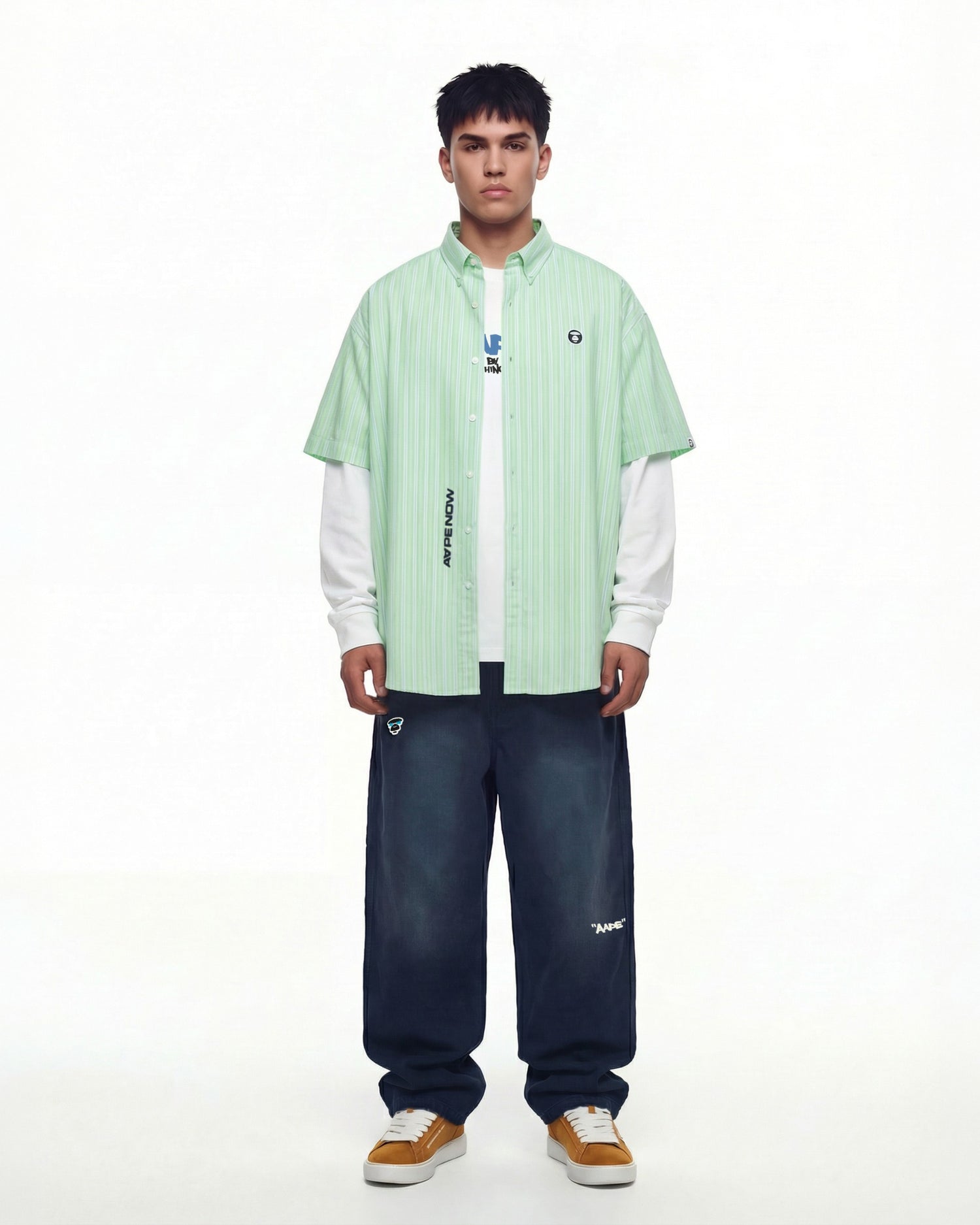 AAPE AAPENOW moonface striped short sleeve shirt | Aape official